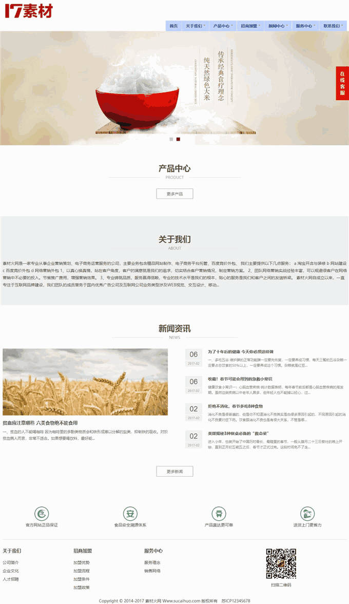 农产品大谷物米食品类网站制作_网站建设模板演示图