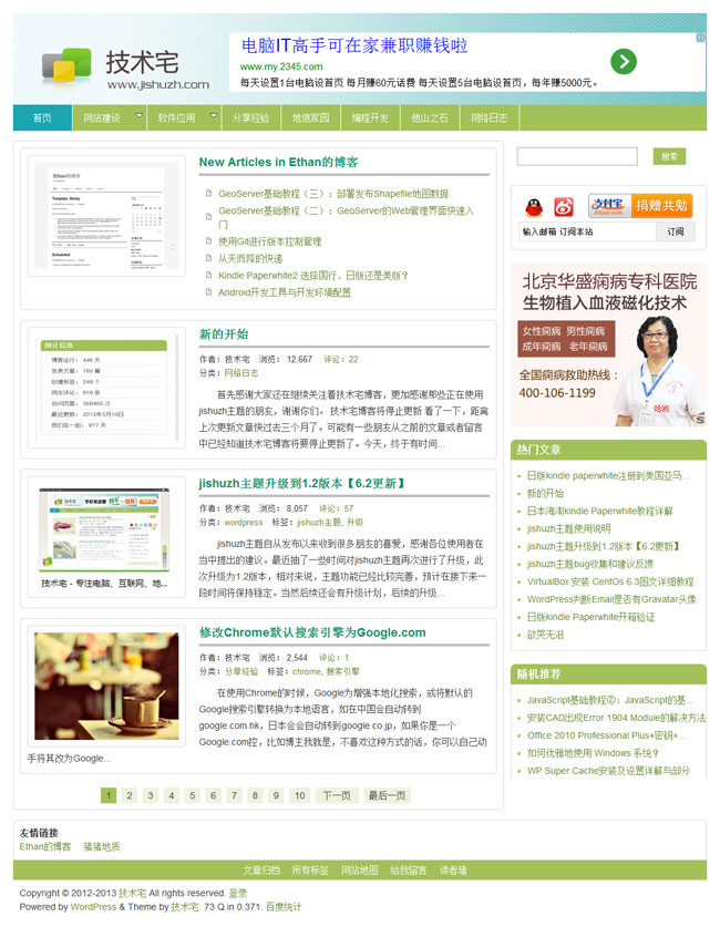 绿色清爽技术宅响应式网站WordPress模板演示图