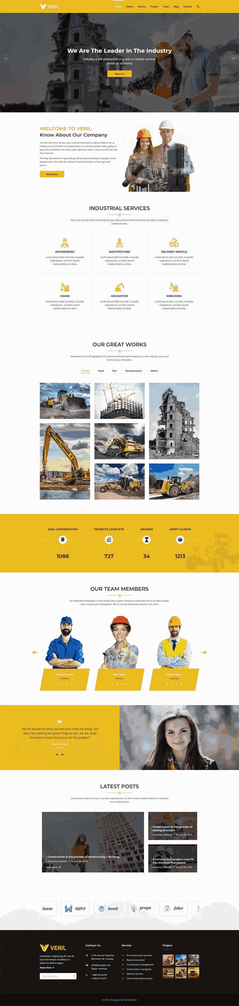 黄色工业建筑公司官网bootstrap网站模板源码下载演示图