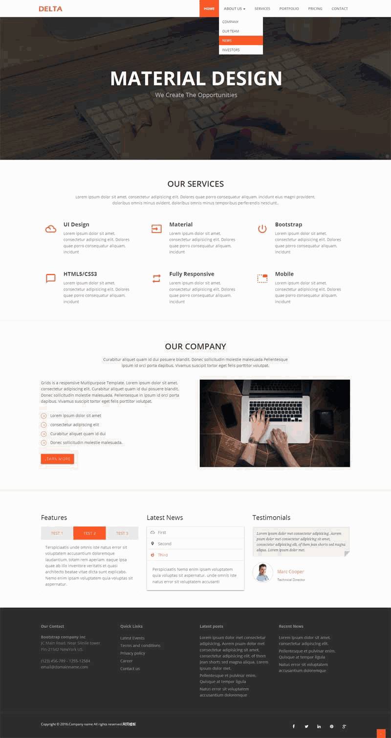 橙色简洁设计公司通用网站WordPress模板下载演示图