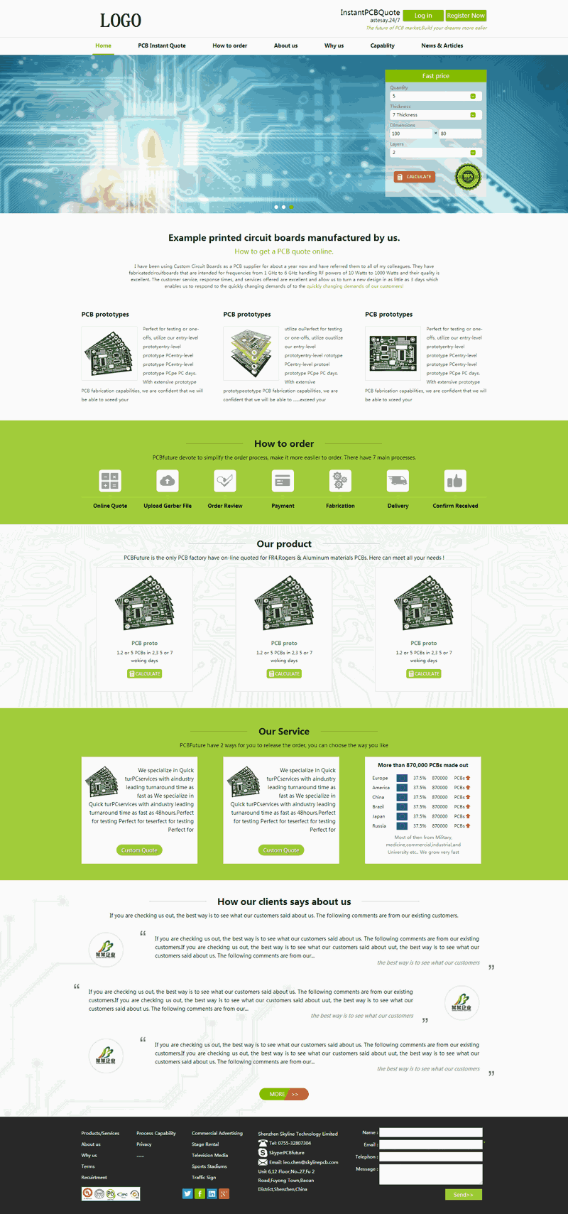 绿色的天际电路板生产公司网站制作_网站建设模板演示图
