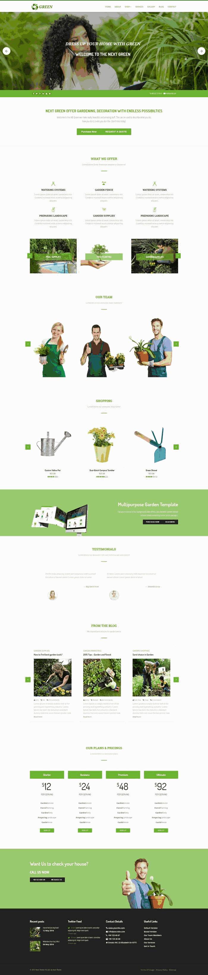 绿色的园林盆栽植物种植网站制作_网站建设模板演示图