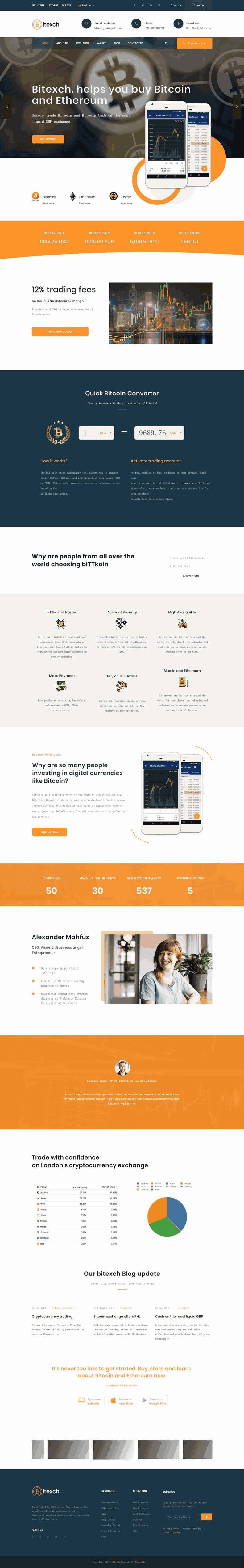 橙色的电子货币比特币网站制作_网站建设模板演示图