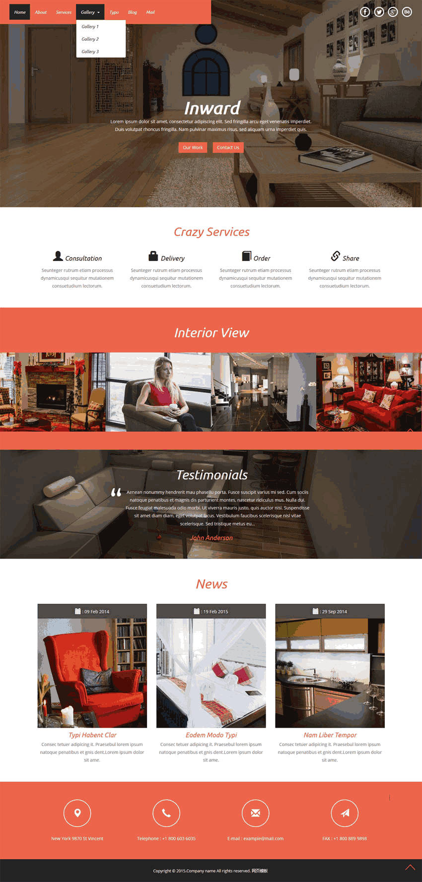 红色室内家具公司网站模板源码下载演示图