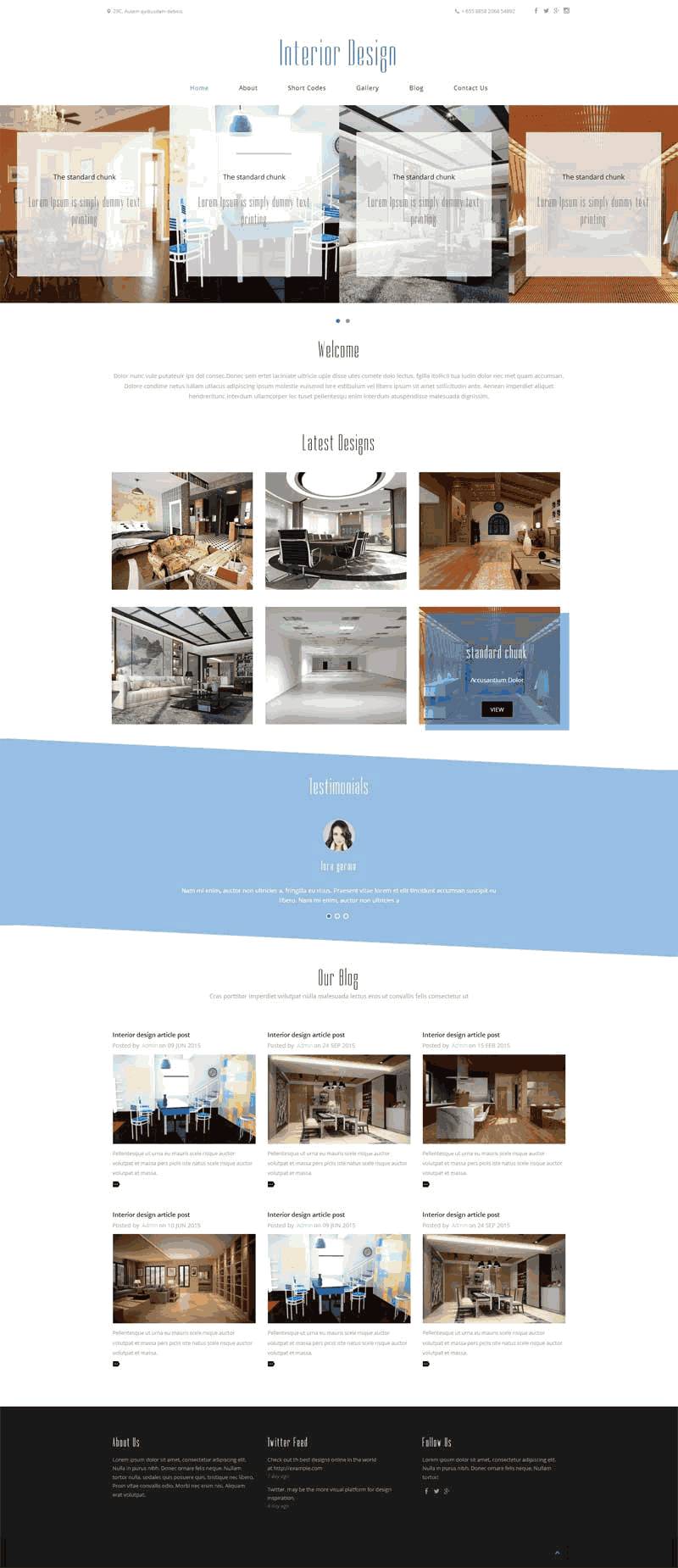 简洁室内装饰设计公司自适应WordPress网站模板演示图
