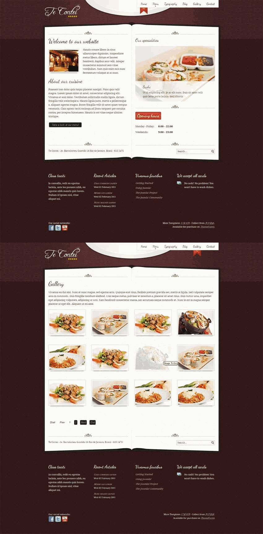 欧式风格西餐厅美食网站主题模板下载演示图