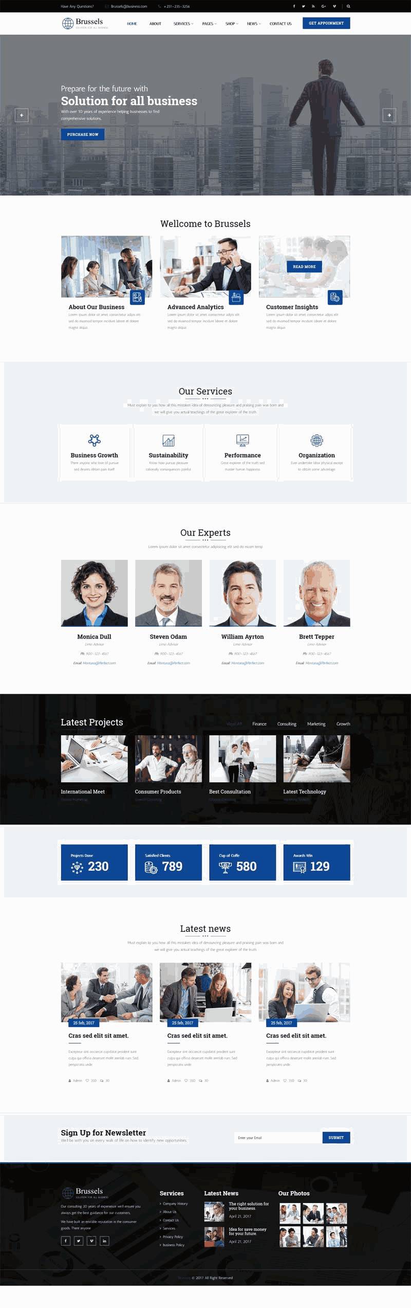 蓝色的商业咨询服务公司网站制作_网站建设模板演示图