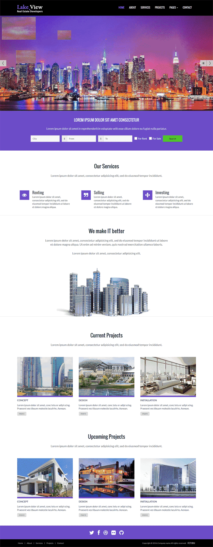 紫色房屋销售公司自适应WordPress网站模板演示图