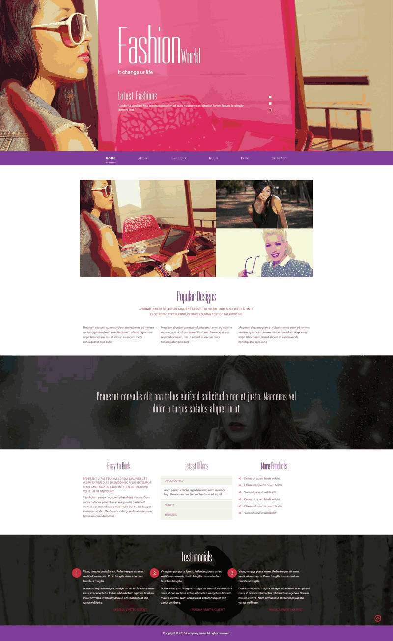 粉色女性服装设计公司手机自适应WordPress网站模板演示图