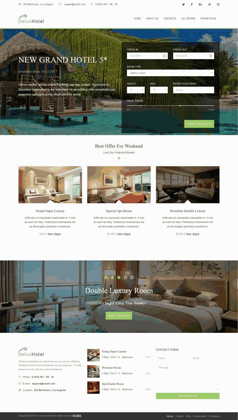 绿色的海边度假酒店预订网站制作_网站建设模板演示图