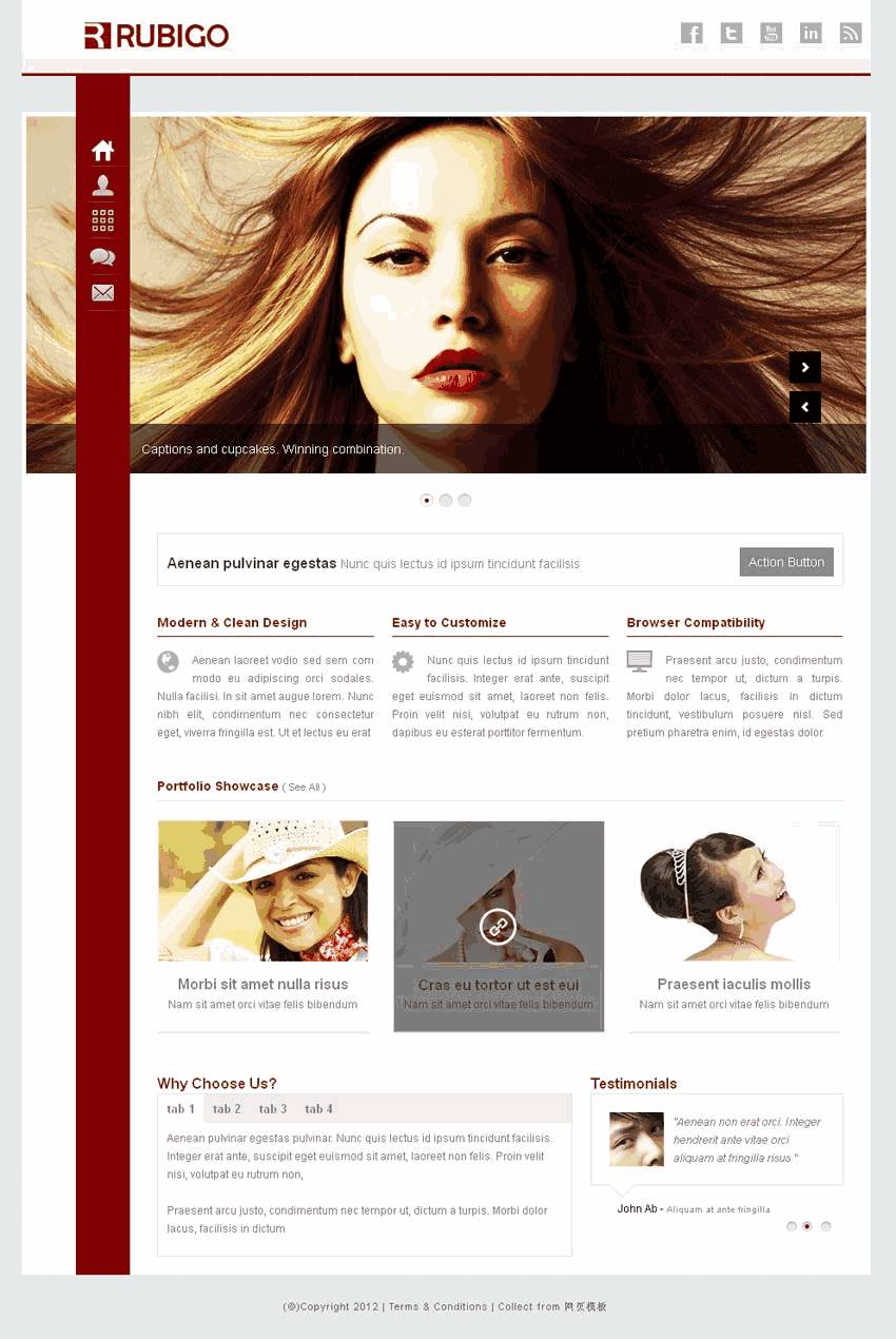 红色扁平风格个人摄影相册响应式网站WordPress模板演示图