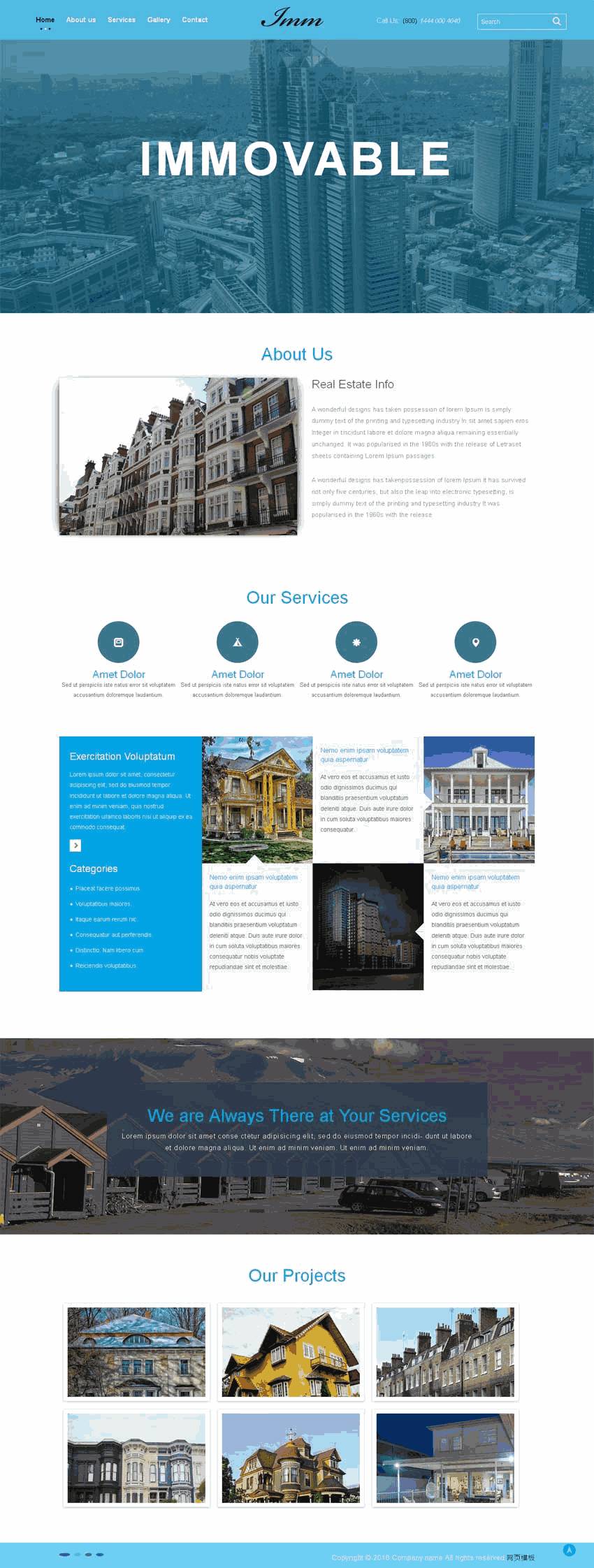 蓝色宽屏的房地产建筑公司网站制作_网站建设模板演示图
