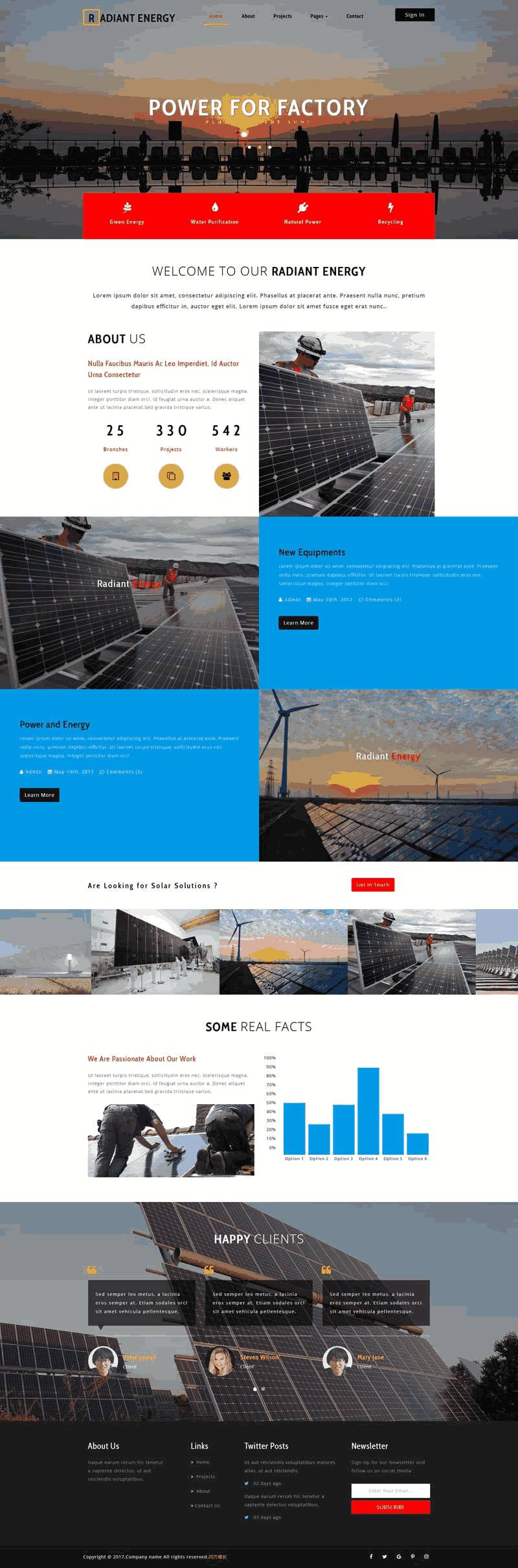 红色大气太阳能发电公司网站模板源码下载演示图