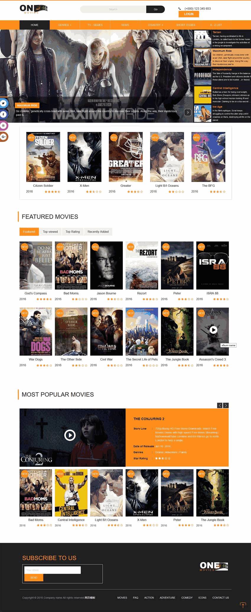 橙色国外电影视频类网站WordPress主题模板演示图