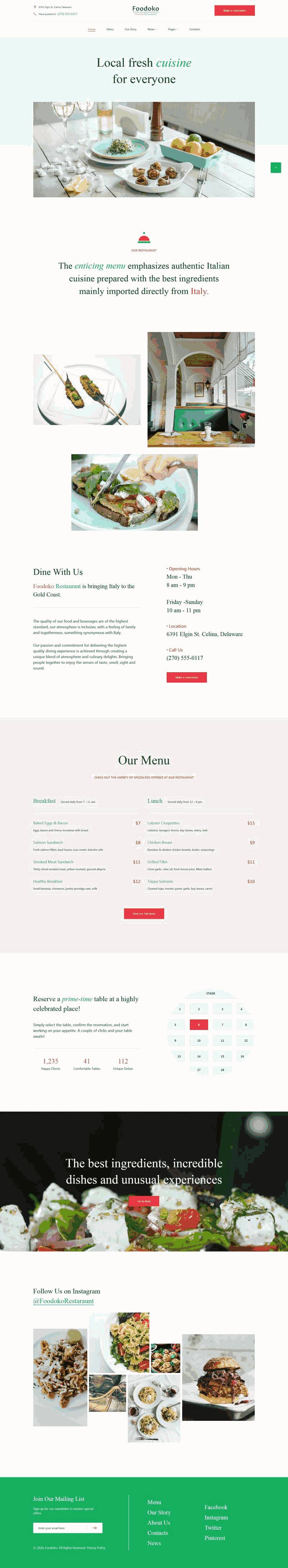 简单美食餐厅网站带手机端WordPress模板演示图