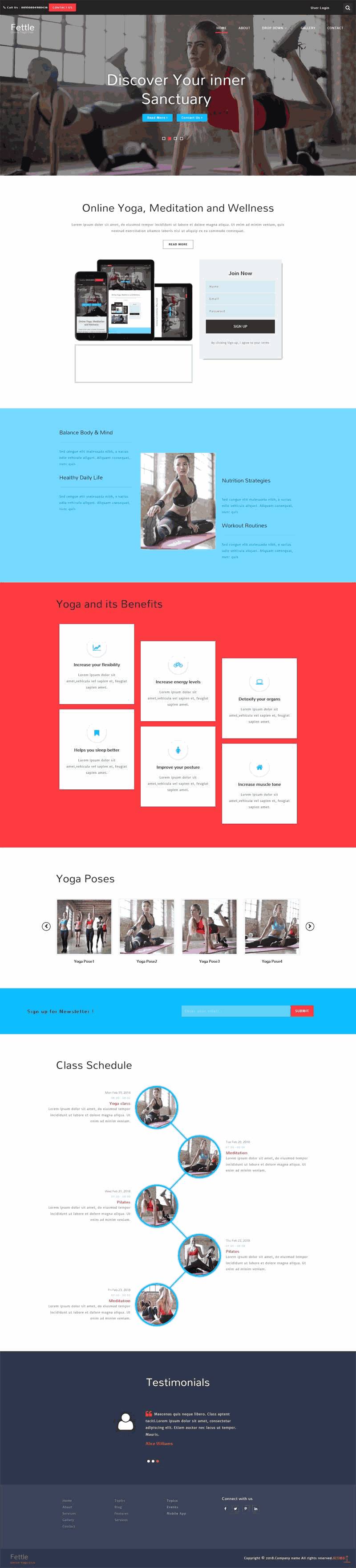宽屏瑜伽健身俱乐部网站WP模板（PC+手机站）演示图