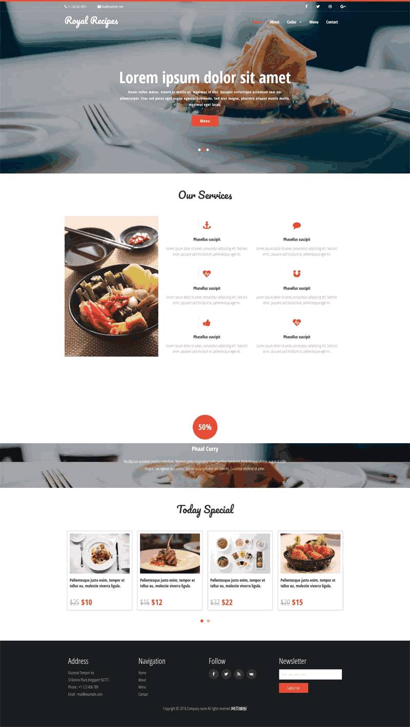 红色的美食餐厅预订网站制作_网站建设模板演示图