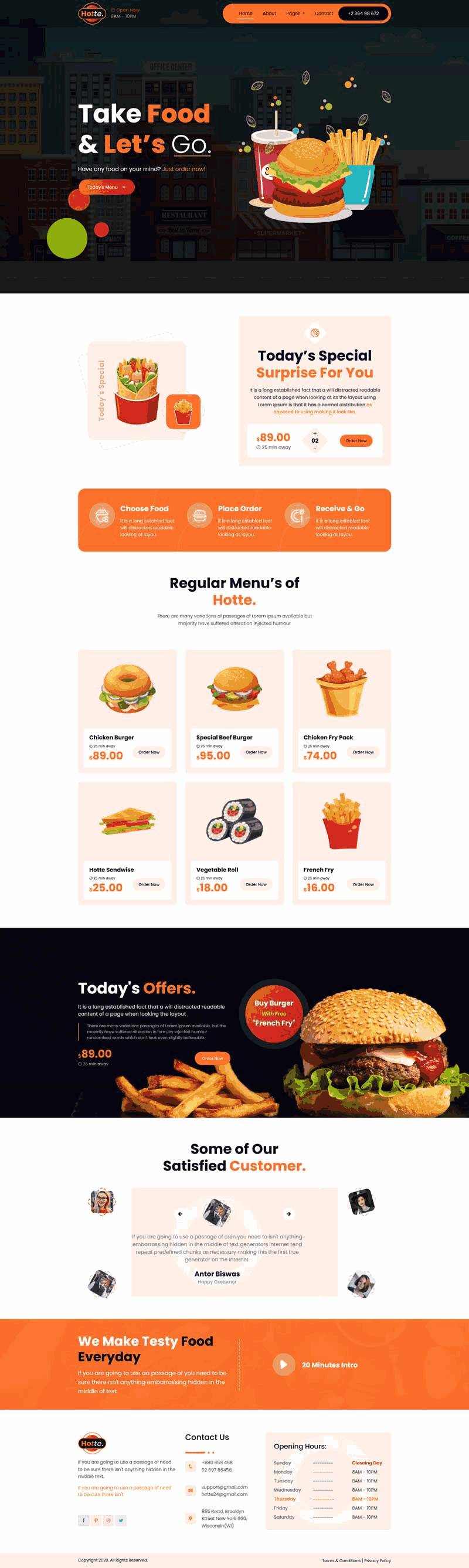 简单外卖快餐食品展示自适应WordPress网站模板演示图