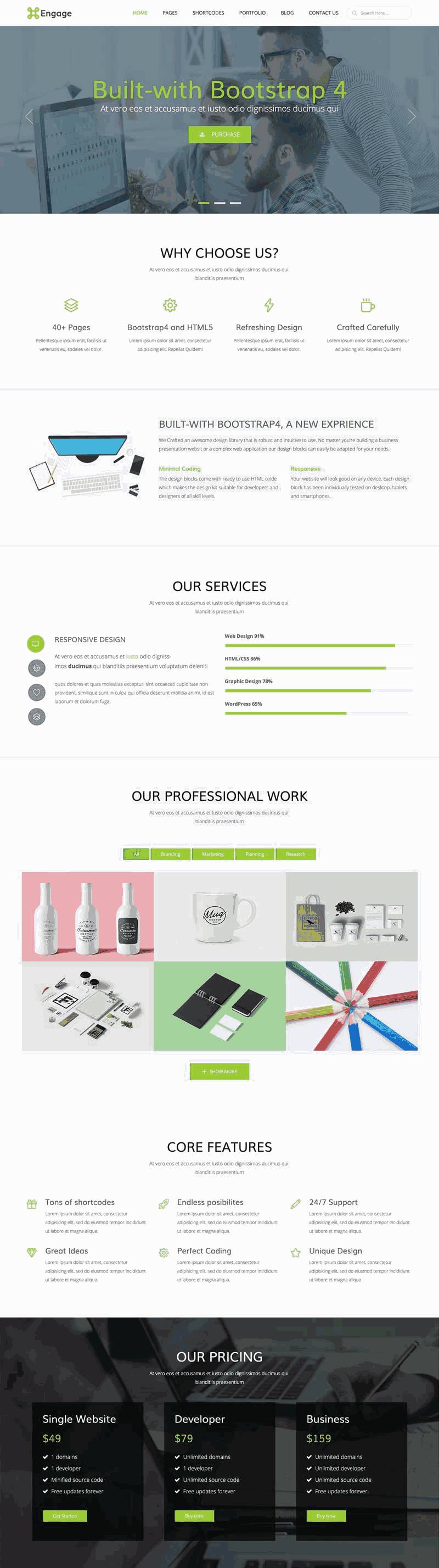 绿色广告设计公司uiWordPress网站主题模板演示图