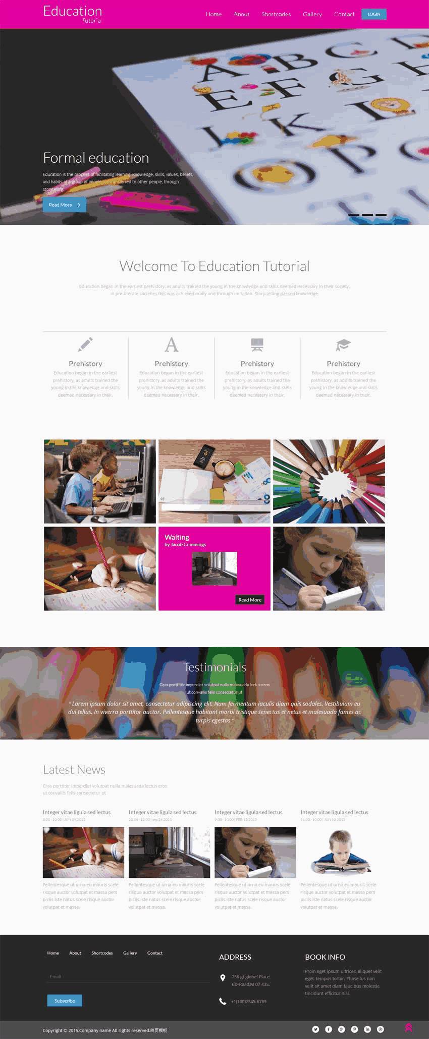 粉色孩子艺术学校教育类网站WordPress主题模板演示图