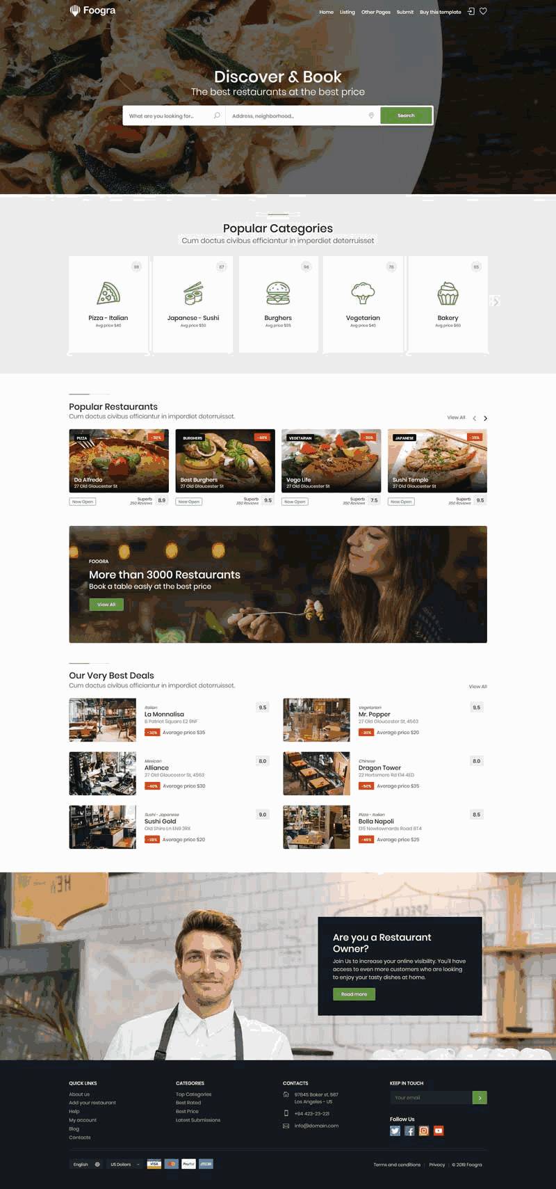 绿色的餐饮预订商家平台网站制作_网站建设模板演示图