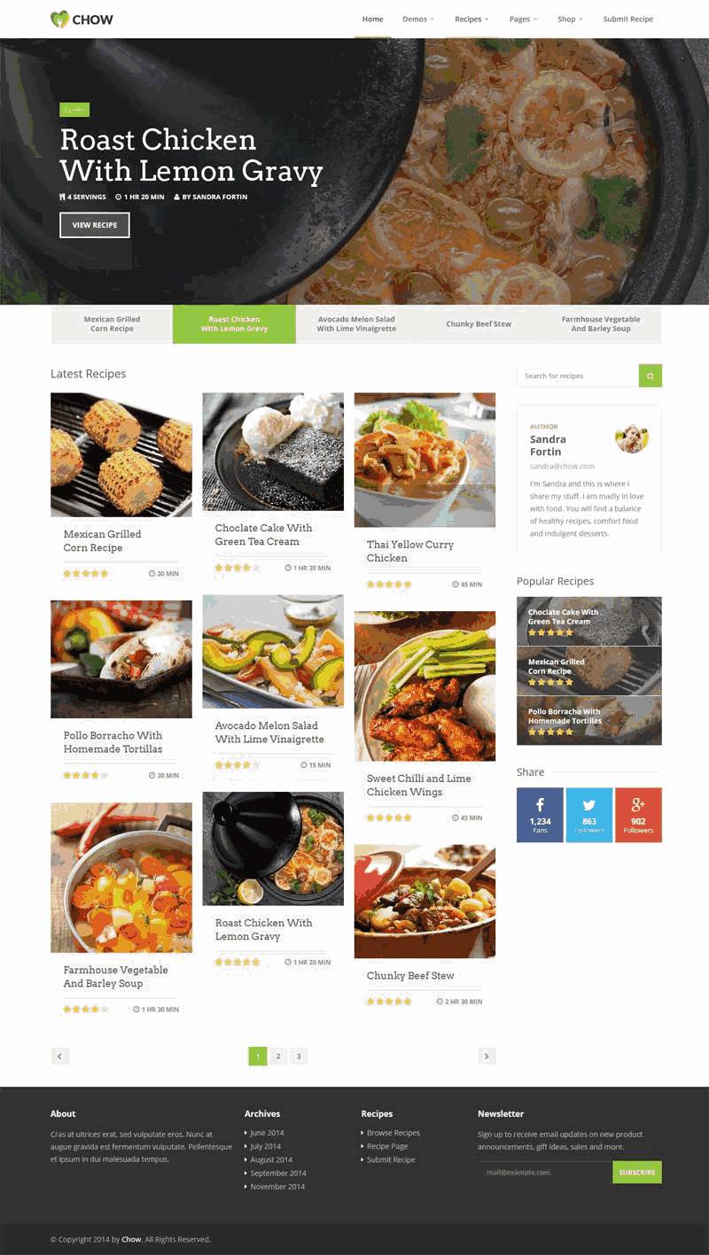 绿色美食菜谱交流平台网站WordPress模板主题演示图