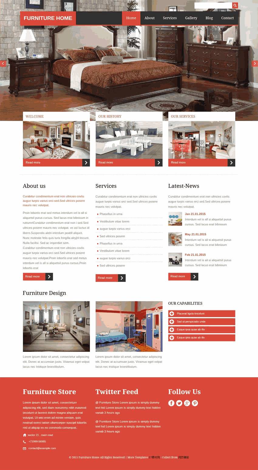 红色扁平风格的室内装修设计网站制作_网站建设模板演示图