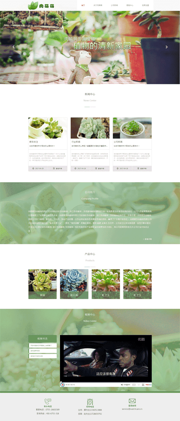 绿色的多肉盆栽植物养殖网站制作_网站建设模板演示图
