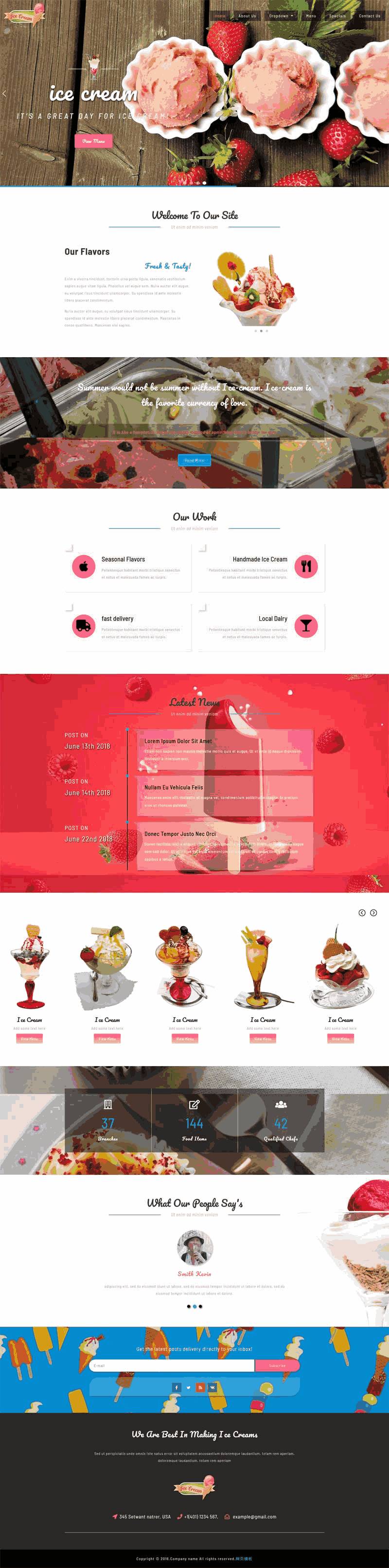 卡通冰淇淋甜品店响应式网站WordPress模板演示图