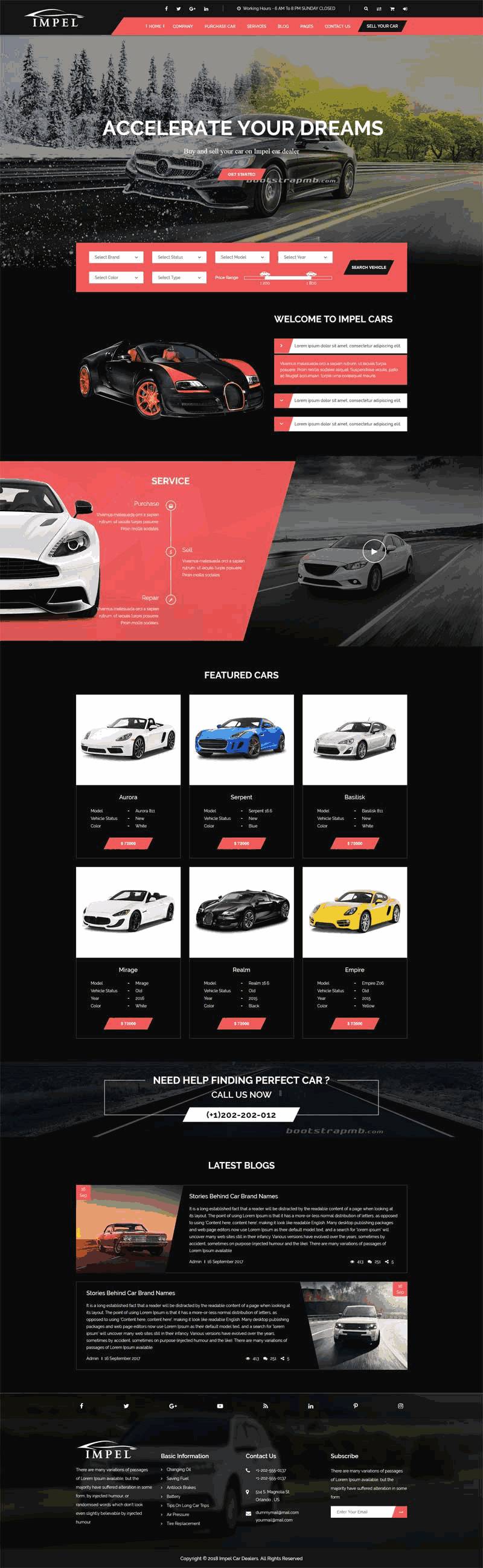 大气红色的汽车经销商网站制作_网站建设模板演示图