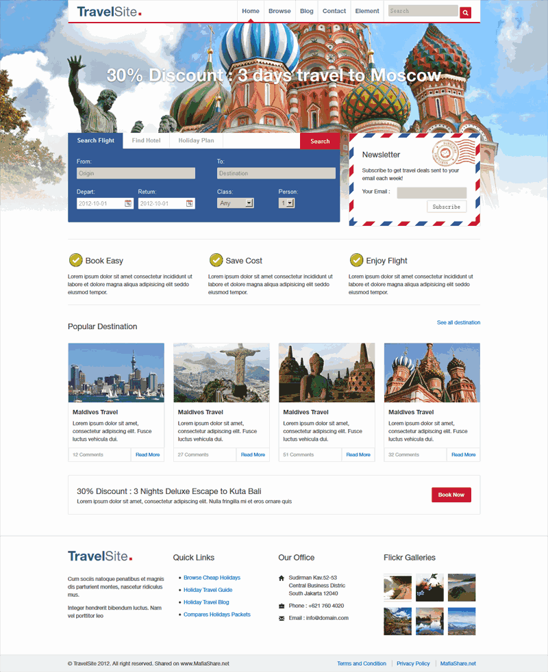 简洁国外旅游酒店预定网站WordPress模板主题演示图