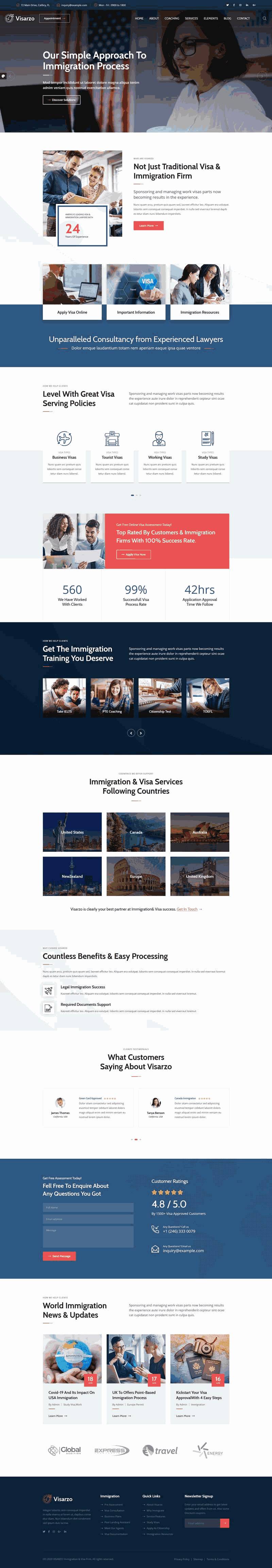 移民签证咨询服务网站WordPress模板下载演示图