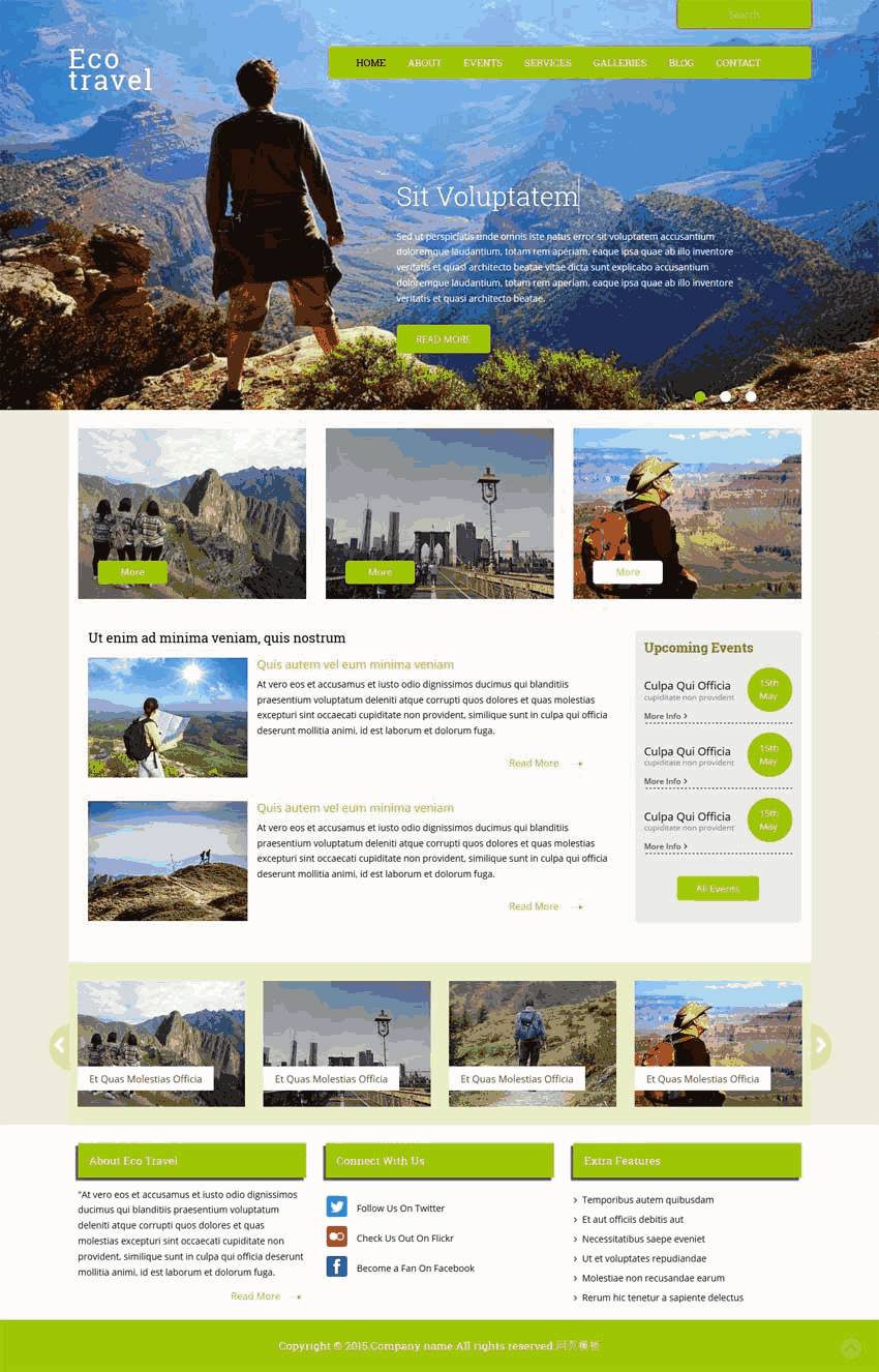 绿色bootstrap户外旅游网站WordPress模板下载演示图