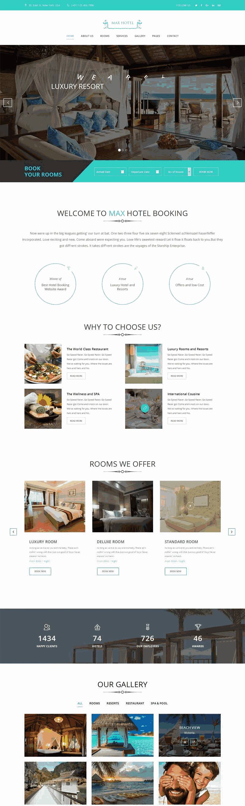 蓝色大气旅游度假酒店手机网站含手机站WordPress模板下载演示图