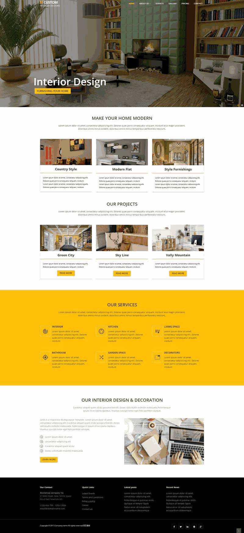 橙色大气室内家具装饰公司手机类网站WordPress主题模板演示图