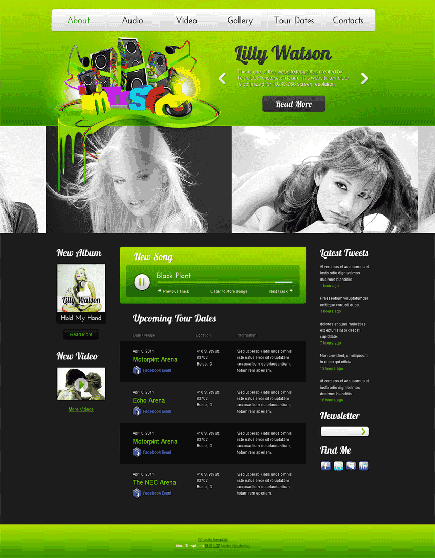 绿色的国外音乐试听网站制作_网站建设模板演示图