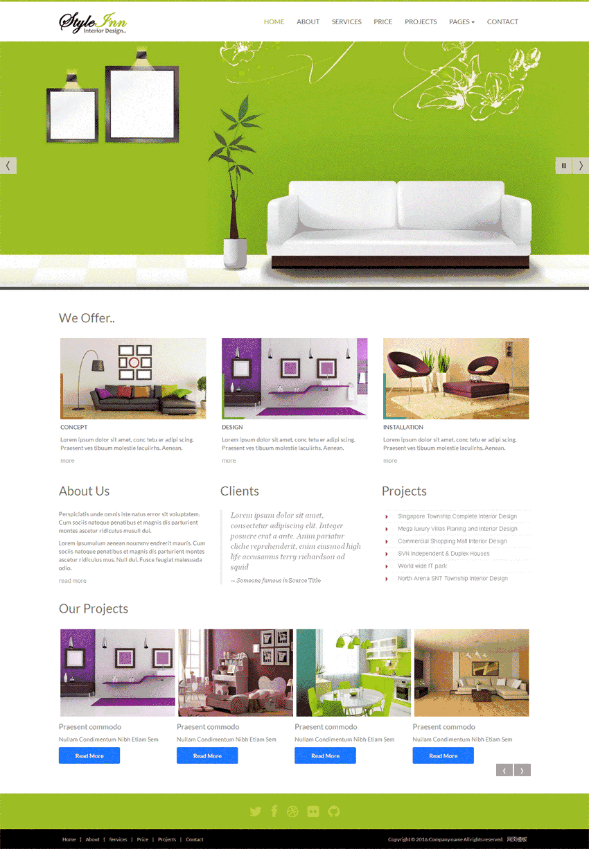 绿色房屋室内装饰公司手机WordPress网站主题模板演示图