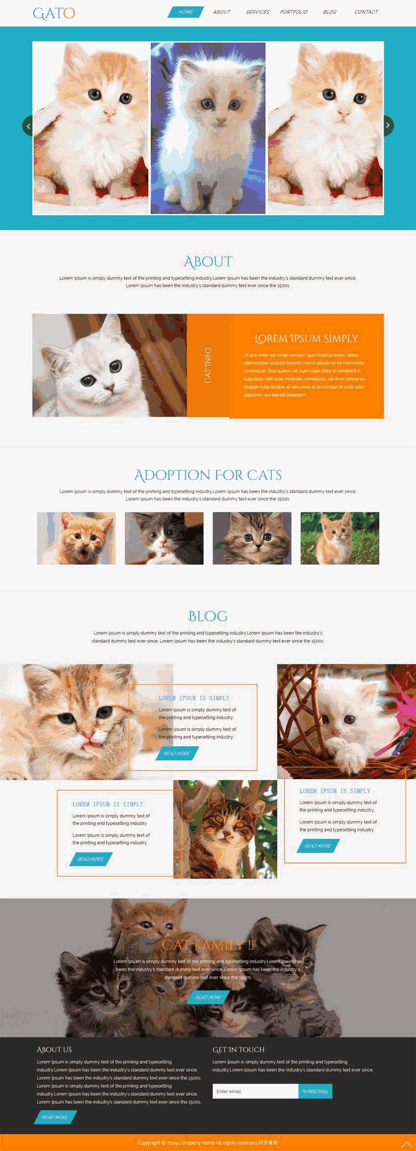 猫咪宠物自适应手机网站WordPress模板演示图