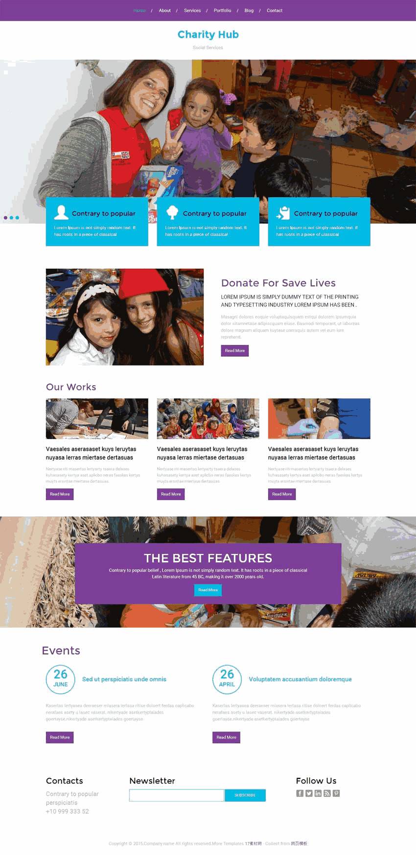 紫色儿童教育公益类网站WordPress主题模板演示图