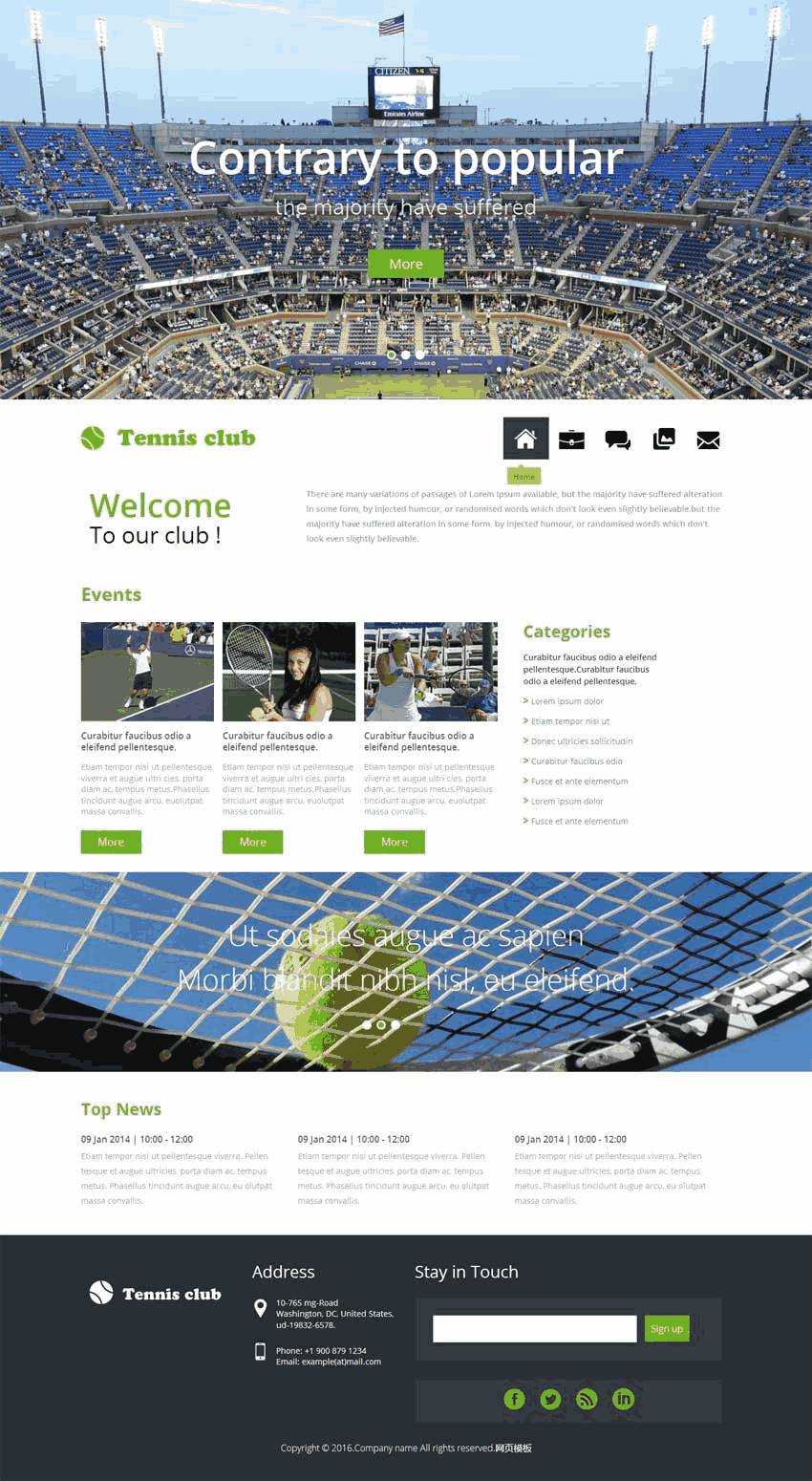 绿色宽屏的网球俱乐部网站制作_网站建设模板演示图