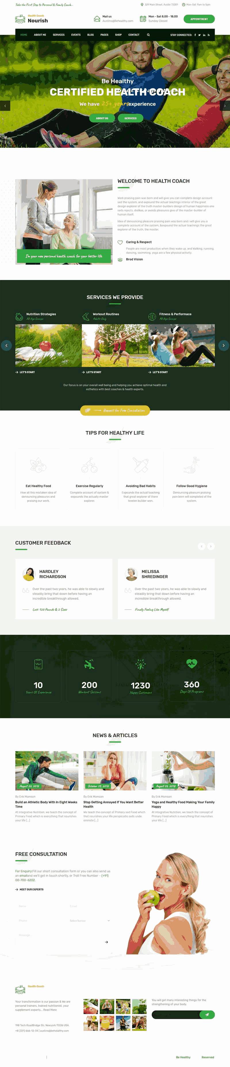 绿色健康指导生活服务自适应手机网站WordPress模板演示图