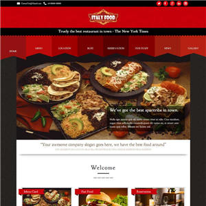 红色国外餐饮料理网站WordPress模板下载