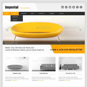 黄色室内家具装饰公司网站WordPress模板带手机端