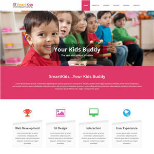 红色宽屏幼儿园网站WordPress模板主题