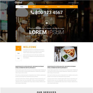 橙色宽屏的美食自助餐厅网站制作_网站建设模板
