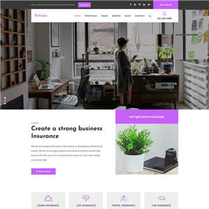 紫色大气商业保险公司手机自适应WordPress网站模板