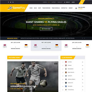 黄色扁平足球运动比赛资讯手机网站WordPress模板含手机站
