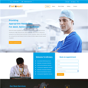 蓝色宽屏国外医疗机构手机网站WordPress模板含手机站