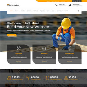橙色宽屏建筑工业行业网站WP模板（PC+手机站）